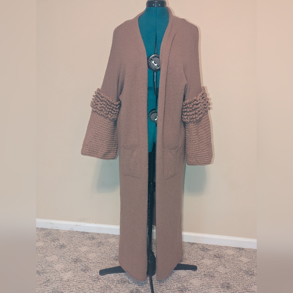Mustard Seed Long Open-Front Cardigan in Taupe